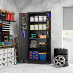 Metal Storage Cabinet with Wheels, Pegboard and 4 Hooks, Assembly Required - Image 2