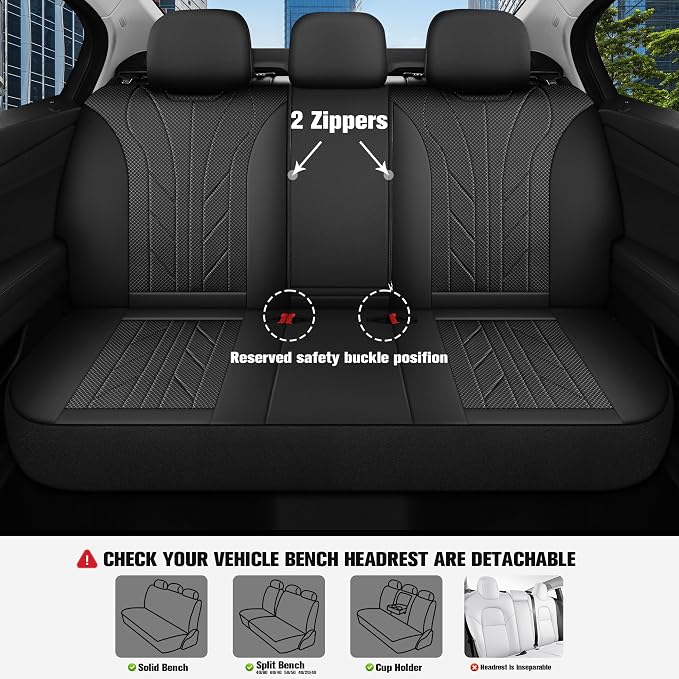 CAROMOP Luxury Faux Leather&Fabric Car Seat Covers Full Set - Image 4