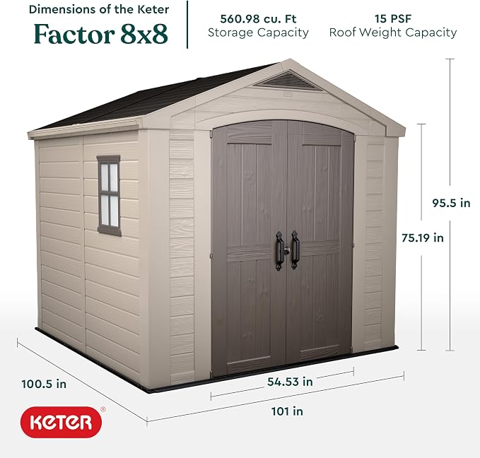 Keter Factor 8x8 Foot Large Resin Outdoor Shed - Image 3