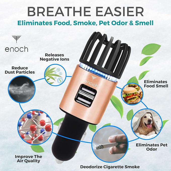 Enoch Car Air Purifier Premium Air Ionizer - 12V Plug-In Ionic Ozone Deodorizer - Image 2
