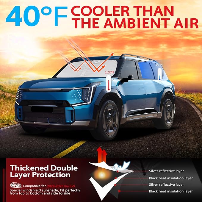 KAYZT Windshield Sun Shade for 2024-2025 Kia EV9 Foldable Sunshade Front Window - Image 2