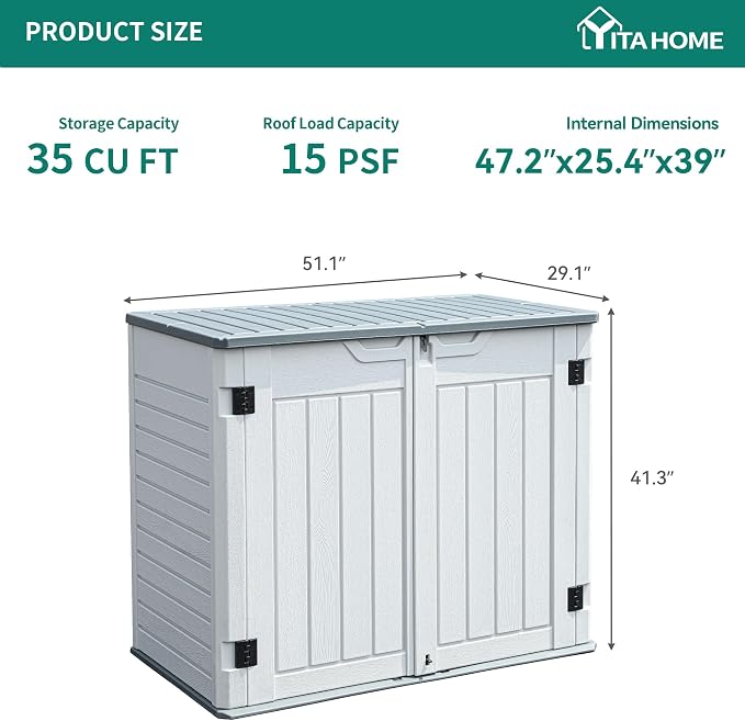 YITAHOME Outdoor Resin Storage Sheds, 39 in Height Lockable Waterproof - Image 7