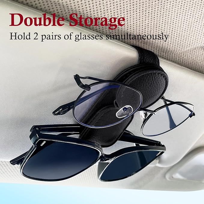 KIWEN 2 Pack Sunglasses Holder for Car Visor, Magnetic Leather Sunglass - Image 3
