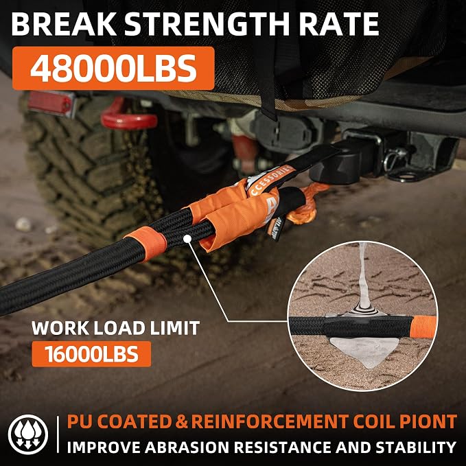ALL-TOP Kinetic Recovery Rope Kit w/ 2 Soft Shackles, 1in x 20ft, Heavy Duty - Image 2