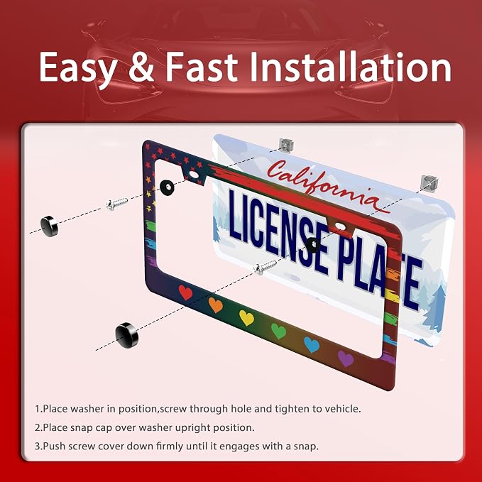 Rainbow Heart License Plate Frame Gay Pride LGBT License Plate Frames Stainless - Image 3