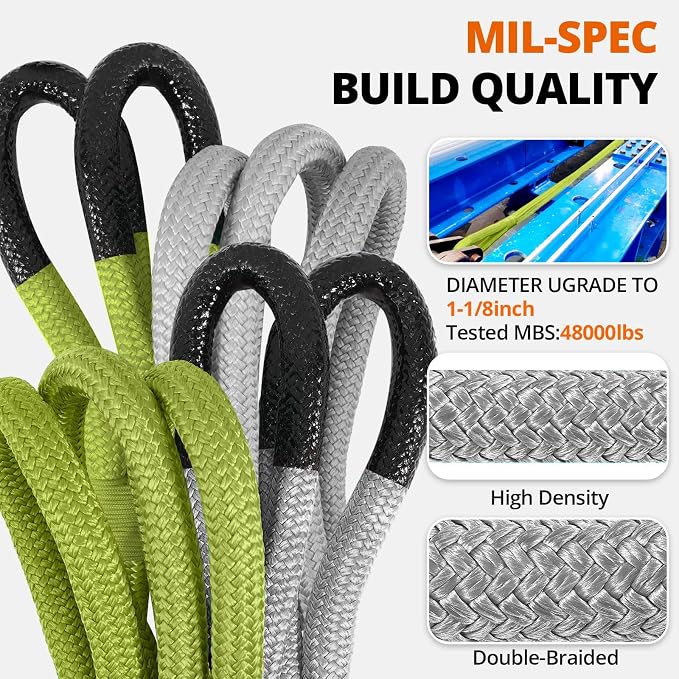 Kinetic Recovery Tow Rope 1-1/8" x20ft Offroad Snatch Strap 48000lbs Heavy Duty - Image 2