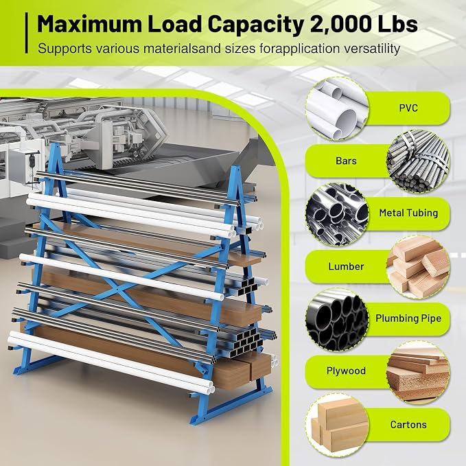 Horizontal Lumber Storage Rack, Heavy Duty 2000 LBS, 60” W x 66” H x 40” D - Image 7