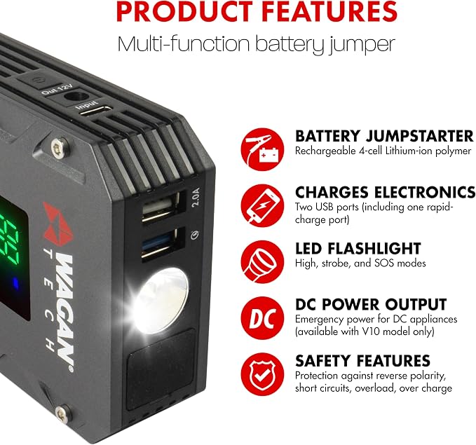 Wagan EL7507 Jump Starter iOnBoost V10 Torque 1000Amp Peak 12V Portable Lithium - Image 3