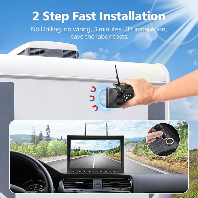 7" Magnetic Solar Wireless Backup Camera, HD 1080P 7" DVR Monitor, RV Camera - Image 6