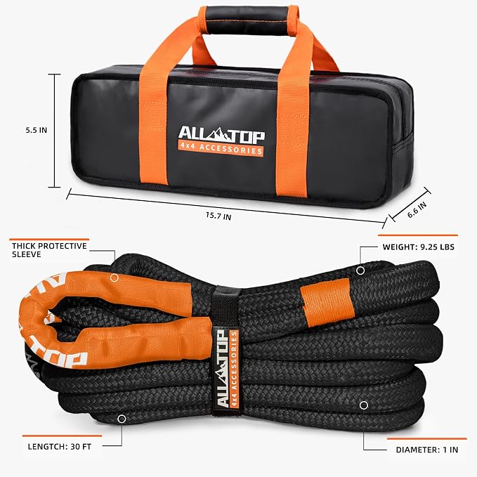 ALL-TOP Kinetic Recovery Rope Kit w/ 2 Soft Shackles, 1in x 20ft, Heavy Duty - Image 6