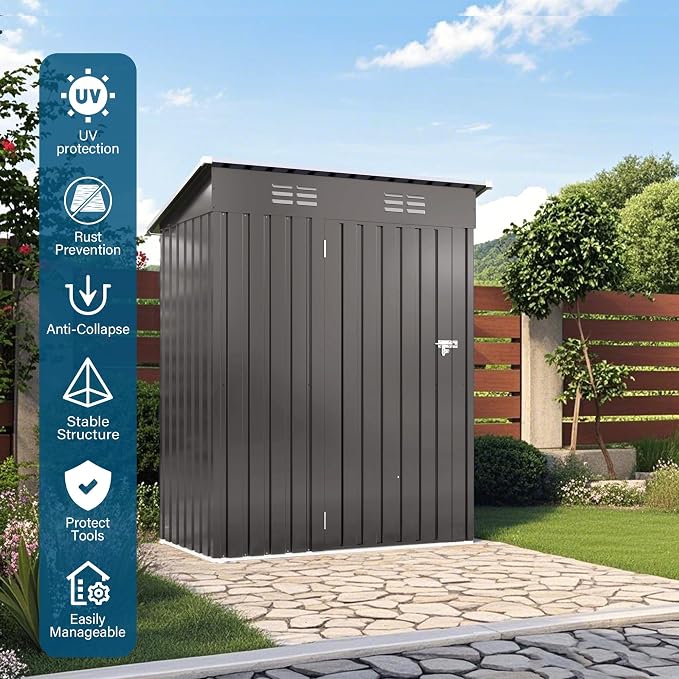 IKERY 5X3 FT Metal Outdoor Storage Shed, Tool Shed - Image 4