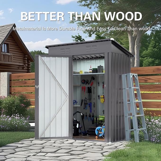 IKERY 5X3 FT Metal Outdoor Storage Shed, Tool Shed - Image 5