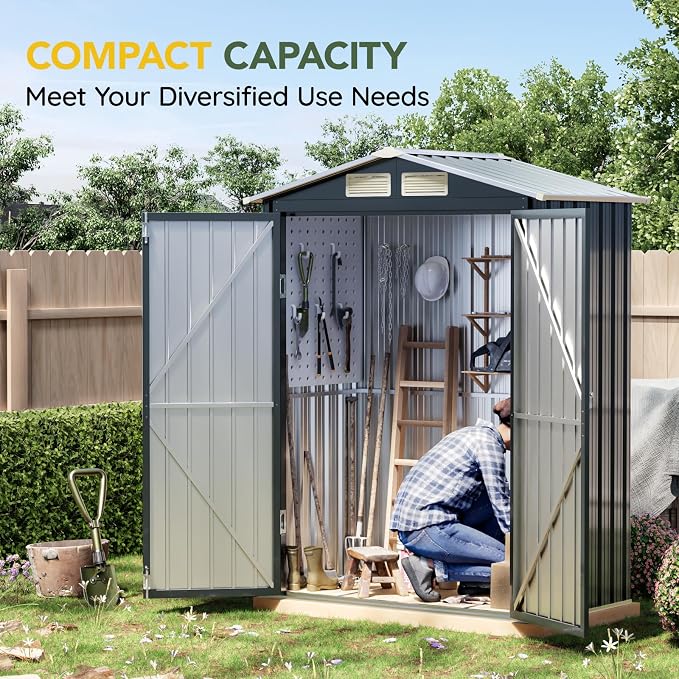 Breezz 5x3FT Vertical Outdoor Steel Storage Shed, Lockable Doors, Compact Metal - Image 4