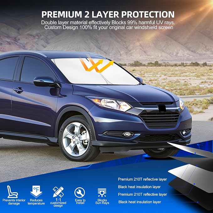 Windshield Sun Shade for Honda HR-V 2016-2022 Foldable HRV Sunshade Custom Fit - Image 3