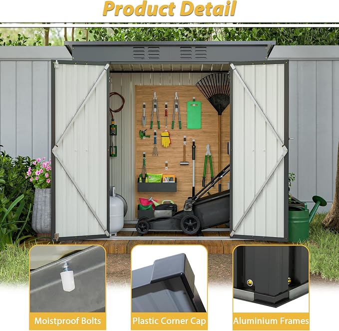 6x4 FT Outdoor Metal Storage Shed - Image 3