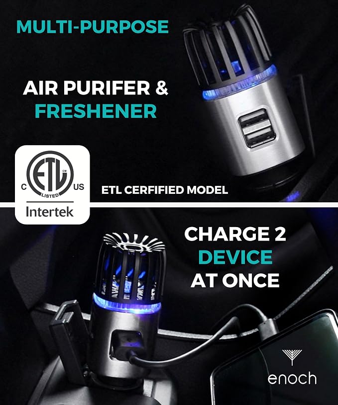 Enoch Car Air Purifier Premium Air Ionizer - 12V Plug-In Ionic Ozone Deodorizer - Image 5