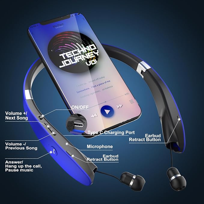 AMORNO Foldable Bluetooth Headphones Wireless Neckband Headset - Image 2