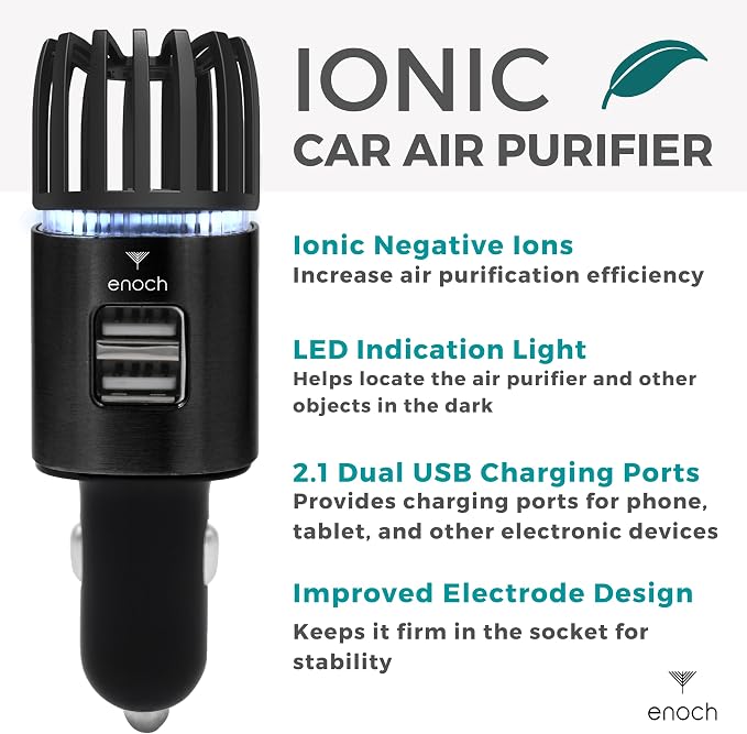 Enoch Car Air Purifier Premium Air Ionizer - 12V Plug-In Ionic Ozone Deodorizer - Image 3