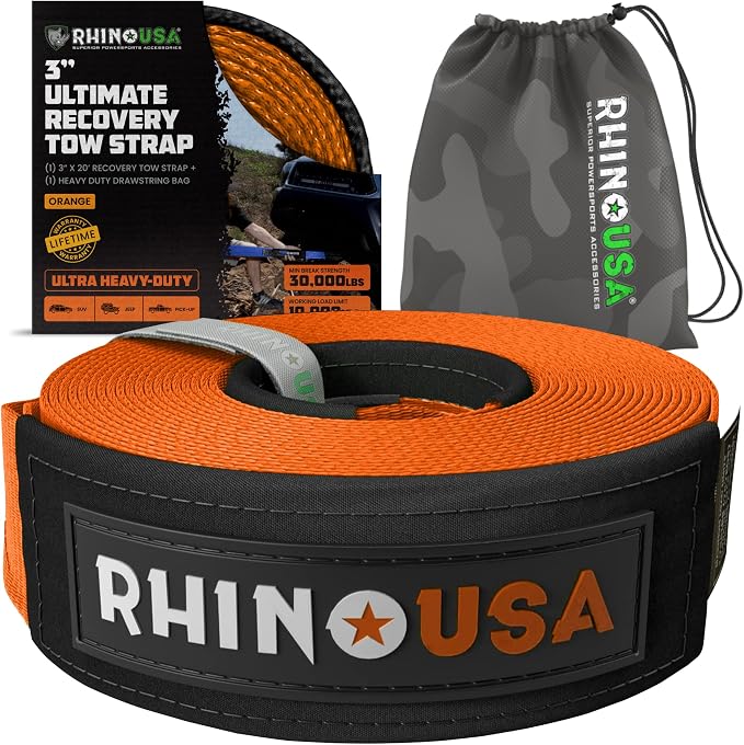 Rhino USA Recovery Tow Strap- 31, 518lb Break Strength- Emergency Recovery by RhinoUSAInc