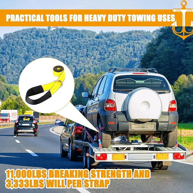 8 Pack 2'' x 12ft Tow Truck Straps Lasso Wheel Lift Straps Lasso Tow Strap - Image 3