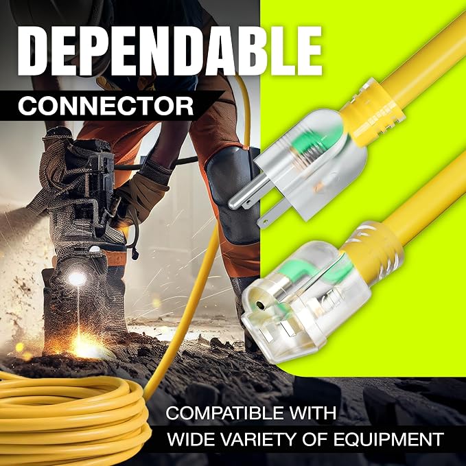 10ft Outdoor/Indoor Extension Cord 16/3 Gauge Heavy Duty 3 Prong SJTW, - Image 4