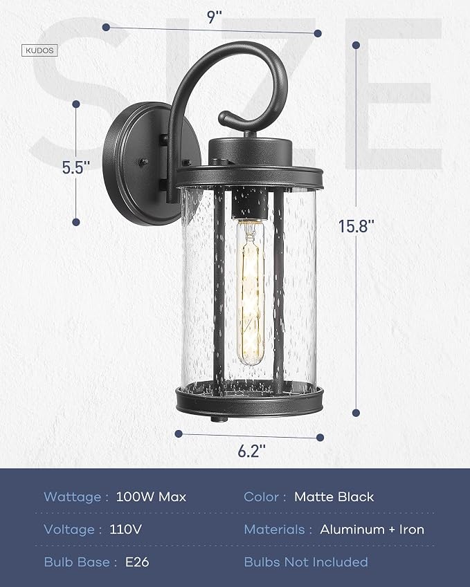 kudos Porch Lights Outdoor, 15.8 inch Large Cylinder Wall Light, E26 Sockets - Image 3