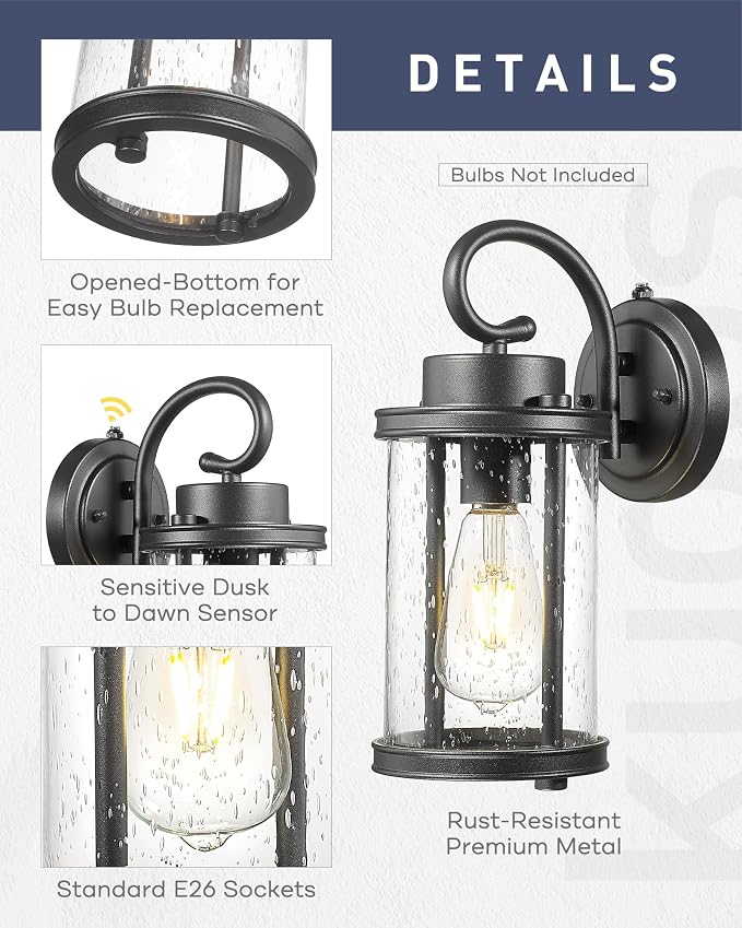 kudos Dusk to Dawn Outdoor Lighting, 12.5 inch Porch Lights Outdoor, Anti-Rust - Image 5
