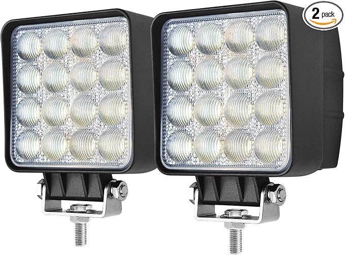 2PACK 48W LED Work Lights 12/24 Volt 5500LMS 4.3INCH Wide Ultra Bright Square by JASLITE
