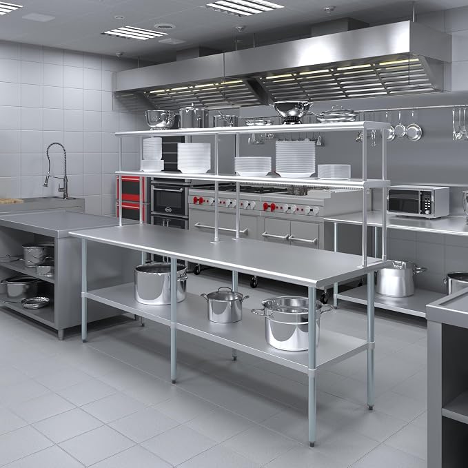 Amgood Stainless Steel Work Table Double Tier Overshelf | Metal Kitchen Prep - Image 5