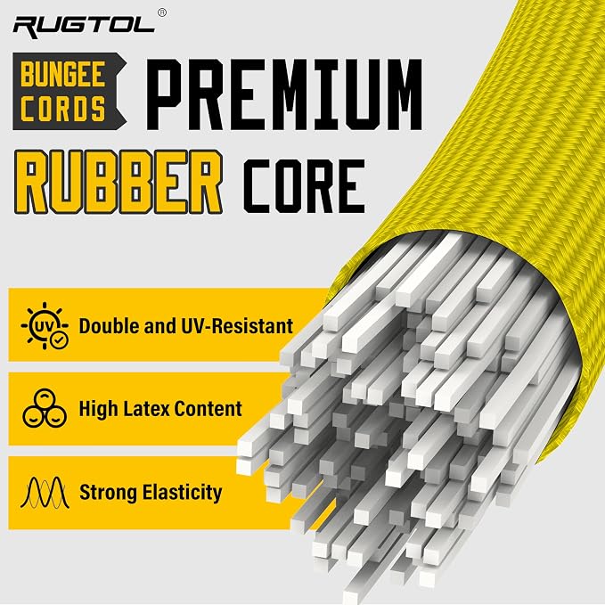 Bungee Cords with Hooks, 60 Inch Yellow Adjustable Bungee Cords with Carabiner - Image 3