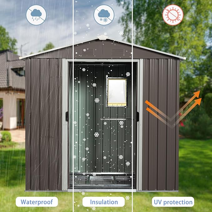 8 x 4 FT Outdoor Storage Shed, Large Metal Utility Garden Shed - Image 2
