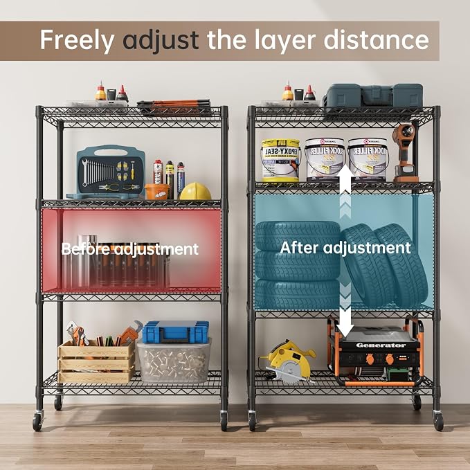 SINGAYE 4 Garage Heavy Duty Shelving Unit Kitchen Pantry Close Home Organizers - Image 4