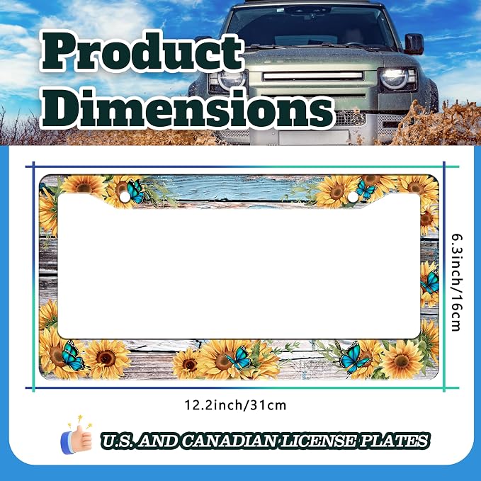 Blue Butterfly Sunflower License Plate Frame Wooden Board Flowers Animals - Image 3