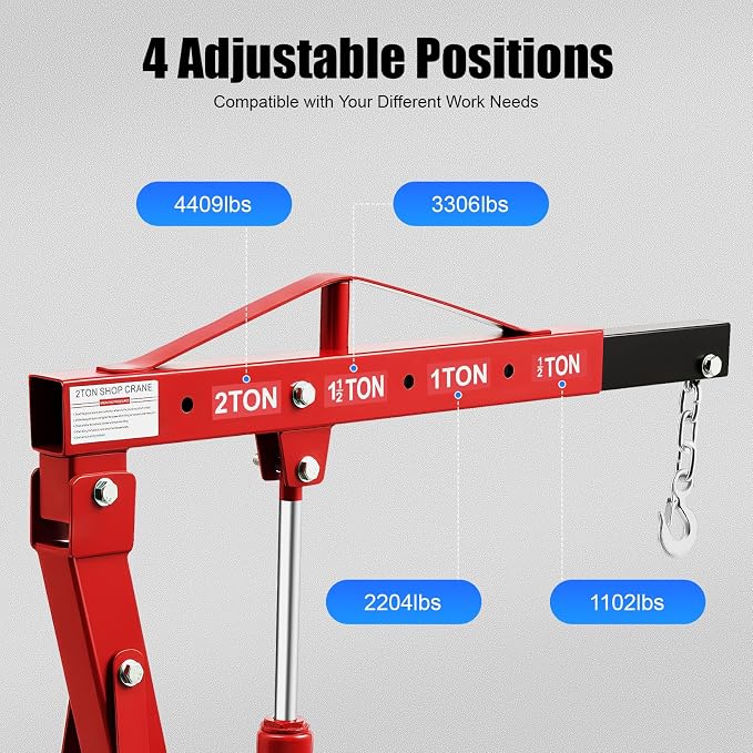 2 Ton Engine Hoist, Folding Hydraulic Engine Crane Red, Heavy Duty Cherry - Image 4