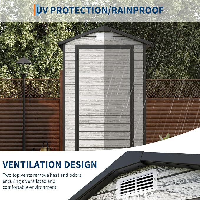 All-Weather Resin Shed with Window, Outdoor Plastic Garden Shed with Lockable - Image 4