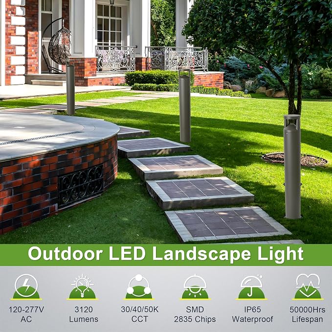 LED Bollard Landscape Light, 42inch 24W 3CCT 30K/40K/50K Selectable, 120V-277V - Image 2