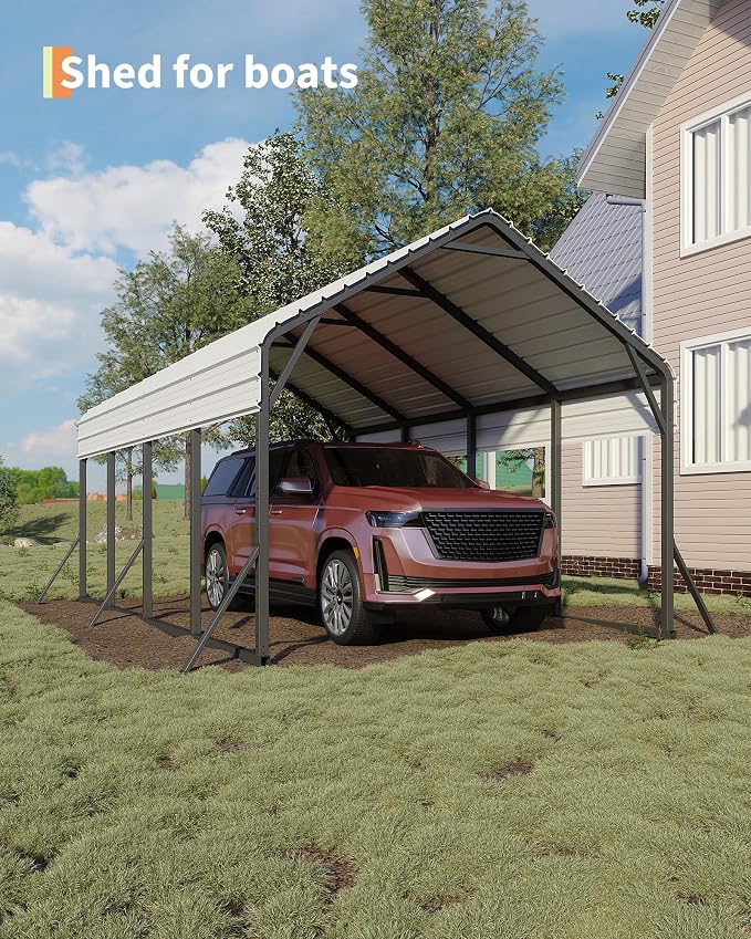 13'x21'x11' Oversized Metal Carport, Steel Heavy Duty Carport - Image 7