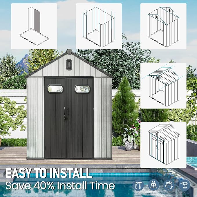 Domi 6x4 FT Outdoor Resin Storage Shed, All-Weather Double-Wall Storage Building - Image 9