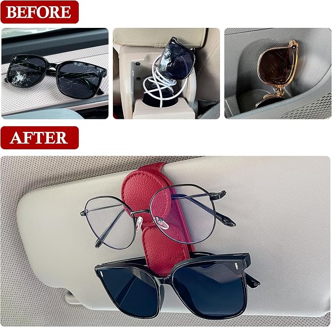 KIWEN 2 Pack Sunglasses Holder for Car Visor, Magnetic Leather Sunglass - Image 2