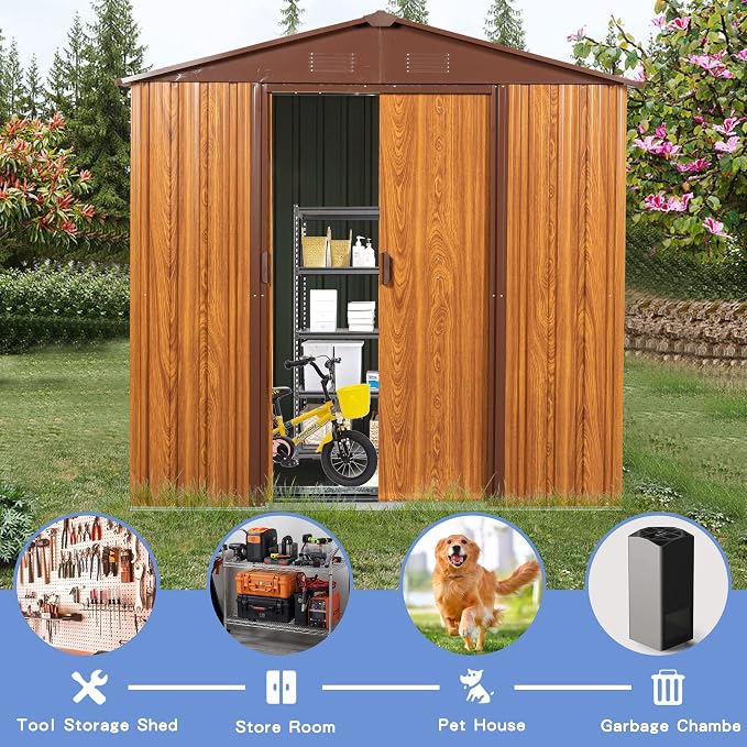 6x6 FT Outdoor Storage Shed, Metal Garden Shed - Image 5