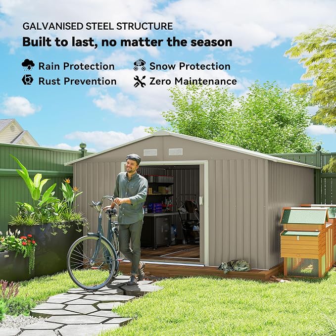 Outsunny 11' x 13' Outdoor Storage Shed, Garden Tool Metal Shed - Image 3