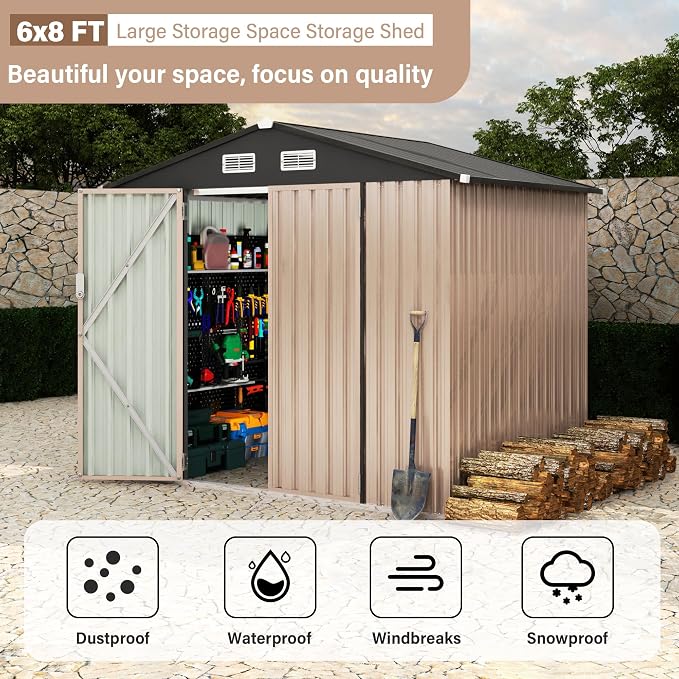 6x8 FT Metal Storage Sheds Outdoor, Metal Tool Shed - Image 7