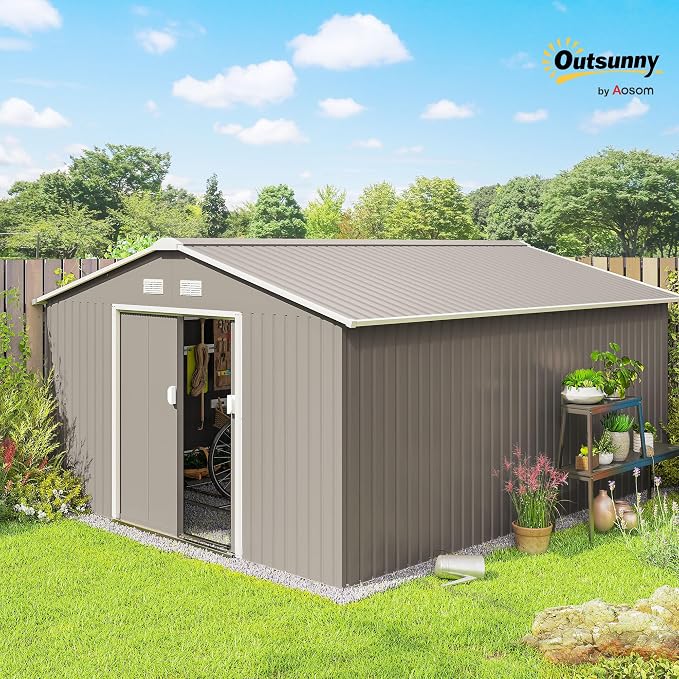 Outsunny 11' x 13' Outdoor Storage Shed, Garden Tool Metal Shed - Image 2