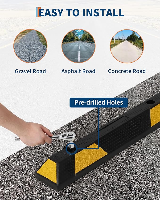 Garvee 72 Inch Heavy Duty Rubber Parking Curb, Garage Car Wheel Stopper - Image 4