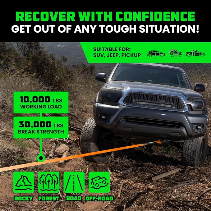 Rhino USA Recovery Tow Strap- 31, 518lb Break Strength- Emergency Recovery - Image 4