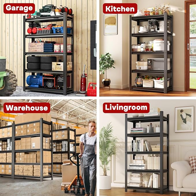 48" W, Heavy Duty 5-Tier Steel Garage Shelving Unit | 3800LB Capacity| Garage & - Image 9