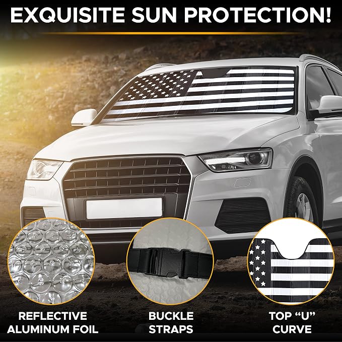 EcoNour Accordion Car Windshield Sun Shade American Flag Design | Reflective - Image 5