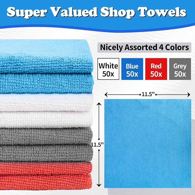 FIXSMITH Shop Towels, Microfiber Cleaning Cloth Bulk, 200 Pack Microfiber Towels - Image 2