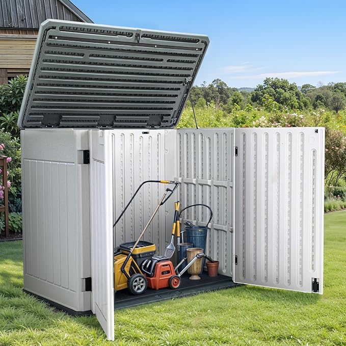 GOOBED 4.5x4ft Outdoor Horizontal Resin Storage Shed, 47 cuft Large Waterproof - Image 2