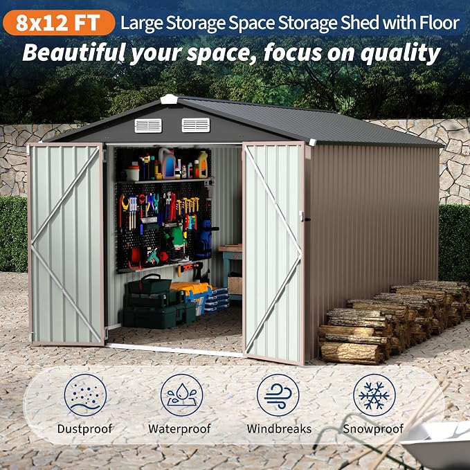 8x12 FT Metal Storage Sheds Outdoor, Metal ToolShed - Image 4